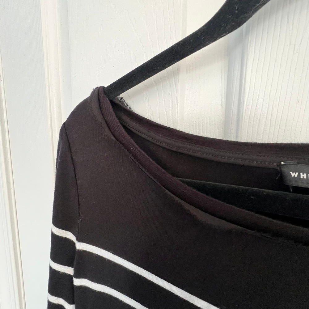 White House Black‎ Market Striped Ruched Side Boatneck Top Black White M - Picture 5 of 8